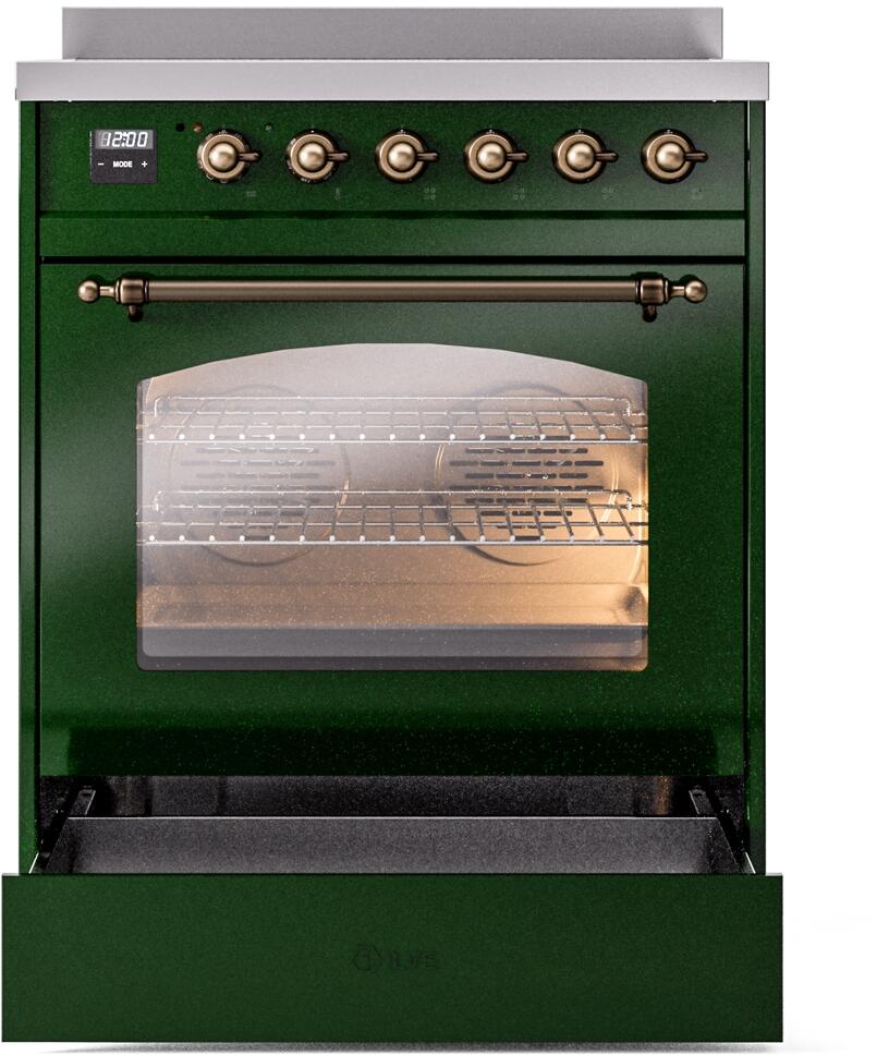 Nostalgie II 30 Inch Electric Freestanding Range in Emerald Green with Bronze Trim