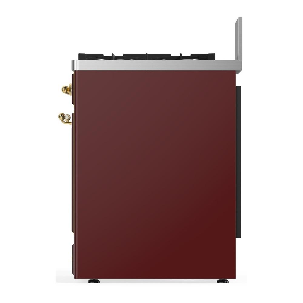 ILVE UM30QNR3BUGLP Majestic III 30 inch Dual Fuel Range with 5 Black Brass Burners, Dual Function Burner up to 25,000 BTU (Liquid Propane, Solid Door, Burgundy, Brass)