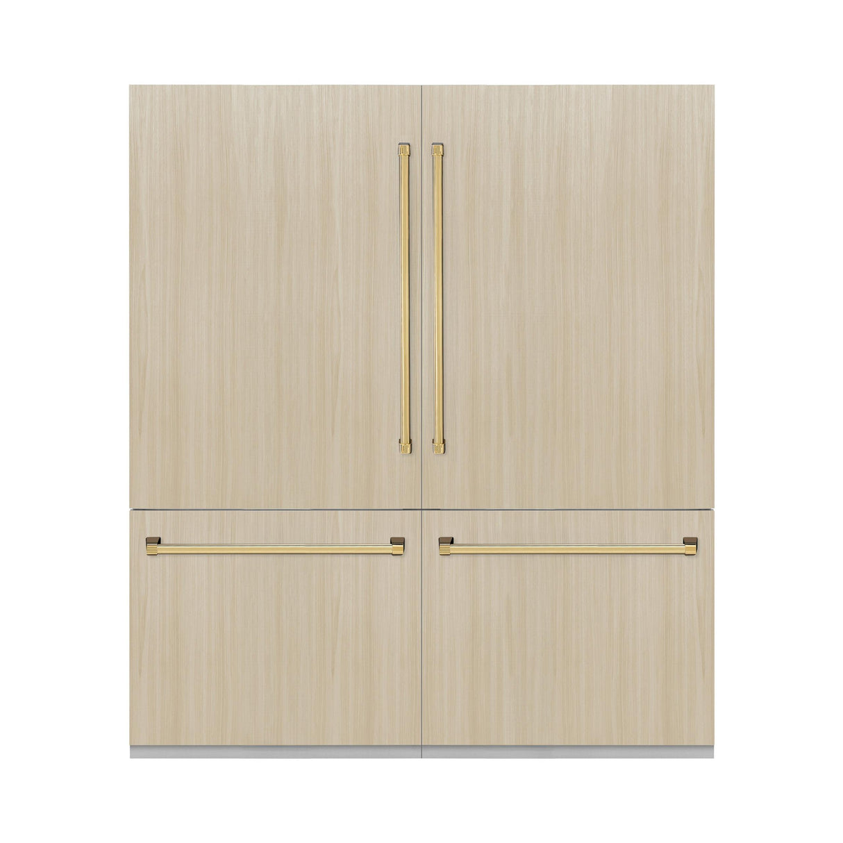 ZLINE Autograph Edition 72 in. 39.6 cu. ft. Panel Ready French Door Built-In Bottom Freezer Refrigerator with Water Dispensers and Ice Makers with Graphite Gray Interior and Polished Gold Accents (GRBITZ-72-G)