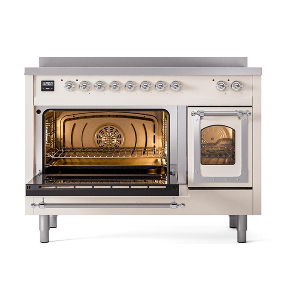 ILVE UNI486NMPAWC Nostalgie II Noblesse 48 inch Induction Range (Triple Glass Door, Antique White, Chrome)