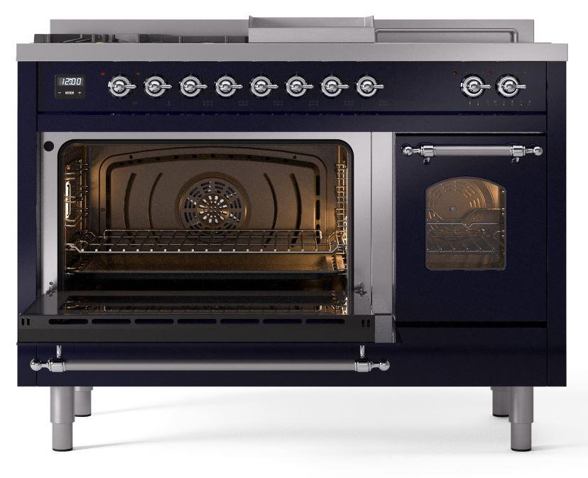 Nostalgie II 48 Inch Dual Fuel Natural Gas Freestanding Range in Blue with Chrome Trim