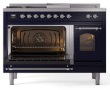 Nostalgie II 48 Inch Dual Fuel Natural Gas Freestanding Range in Blue with Chrome Trim