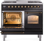 Nostalgie II 40 Inch Dual Fuel Liquid Propane Freestanding Range in Glossy Black with Bronze Trim