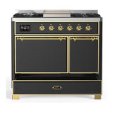 ILVE UMD40FQNR3MGG Majestic III 40 inch Dual Fuel Range with 6 Burners and Griddle, Dual Function Burner up to 25,000 BTU (Natural Gas, Solid Door, Graphite Matte, Brass)
