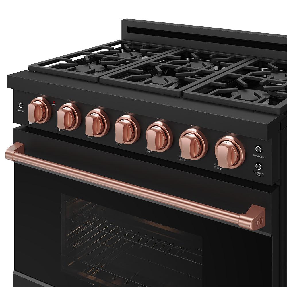 36 Inch Professional Gas Range With Precision Knob In Black and Rose Gold  Gordon Ramsay Series