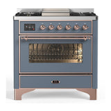 ILVE UM36FNR3BGPLP Majestic III 36 inch Dual Fuel Range with 6 Black Brass Burners and Griddle, Dual Function Burner up to 25,000 BTU (Triple Glass Door, Blue Grey, Copper, Liquid Propane)
