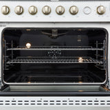 Marco 36-Inch Gas Range White & Antique Brass Design, 6 Burners 67,000 BTU, 5.36 cu.ft. Convection Oven