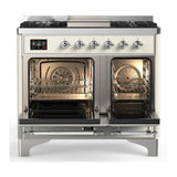 ILVE UMD40FQNR3AWC Majestic III 40 inch Dual Fuel Range with 6 Burners and Griddle, Dual Function Burner up to 25,000 BTU (Natural Gas, Solid Door, Antique White, Chrome)