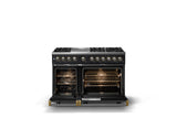 48"W. Dual Fuel Range (Burner: 6g, Finish: Onyx, Trim: Brushed Brass, Fuel: Propane)