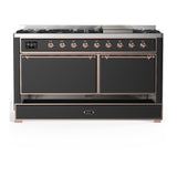 ILVE UM60FQNR3MGP Majestic III 60 inch Dual Fuel Range with 9 Burners and Griddle, Dual Function Burner up to 25,000 BTU (Natural Gas, Solid Door, Graphite Matte, Copper)