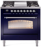 Nostalgie II 36 Inch Dual Fuel Liquid Propane Freestanding Range in Blue with Chrome Trim