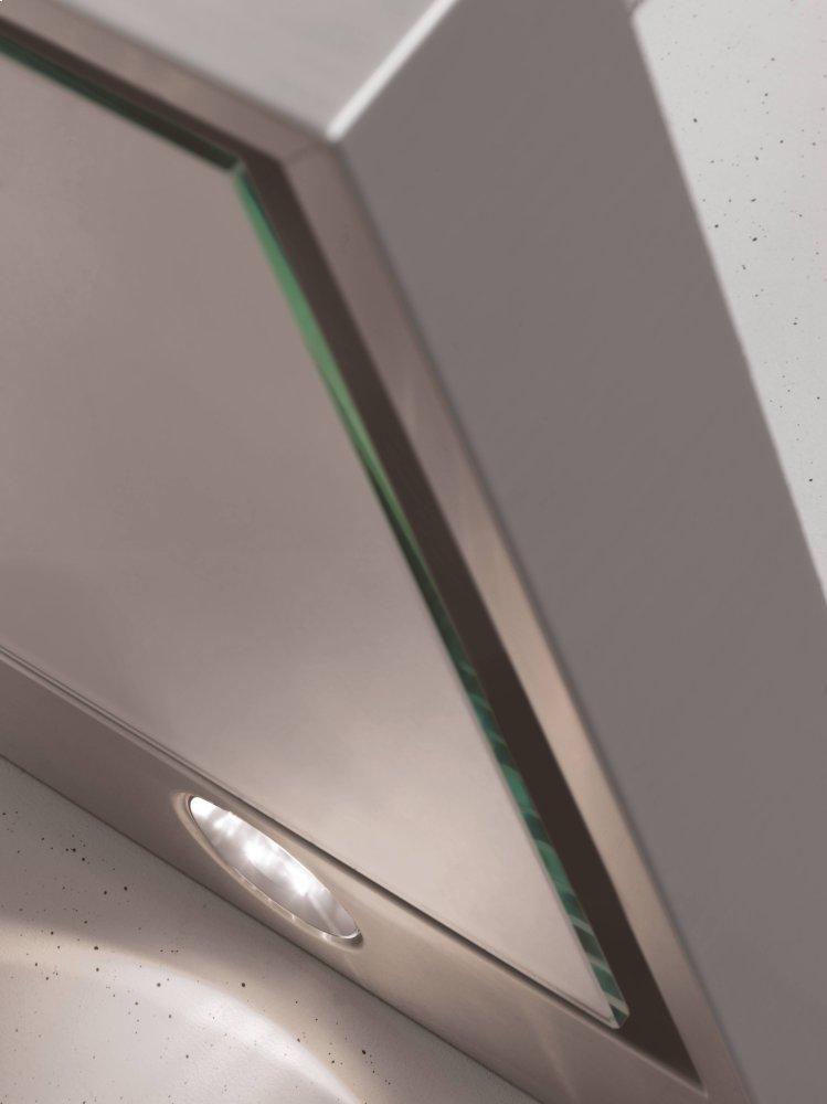 DA 6596 W Puristic Canto Stainless steel - Wall ventilation hood with energy-efficient LED lighting and backlit controls for easy use.
