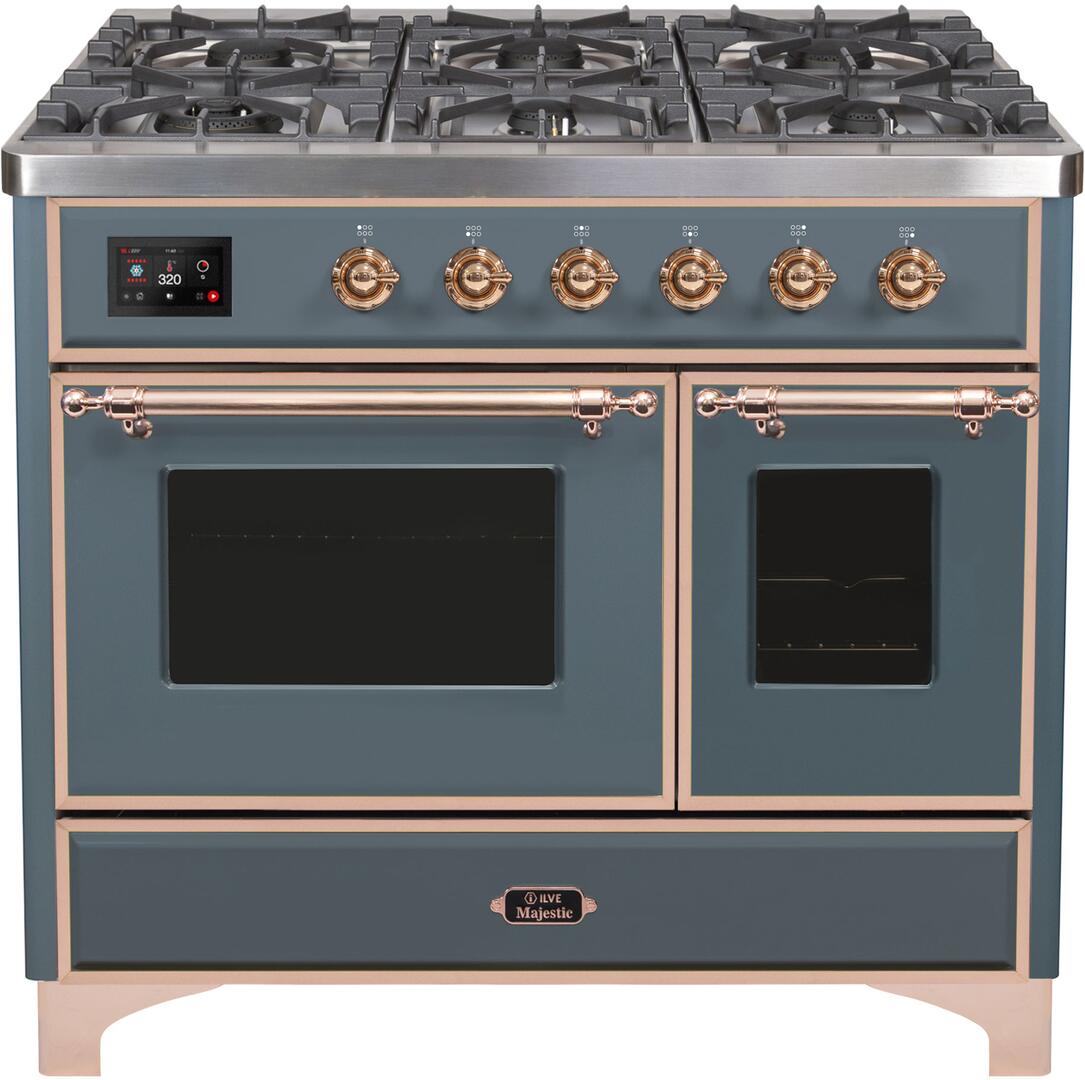 Majestic II 40 Inch Dual Fuel Liquid Propane Freestanding Range in Blue Grey with Copper Trim