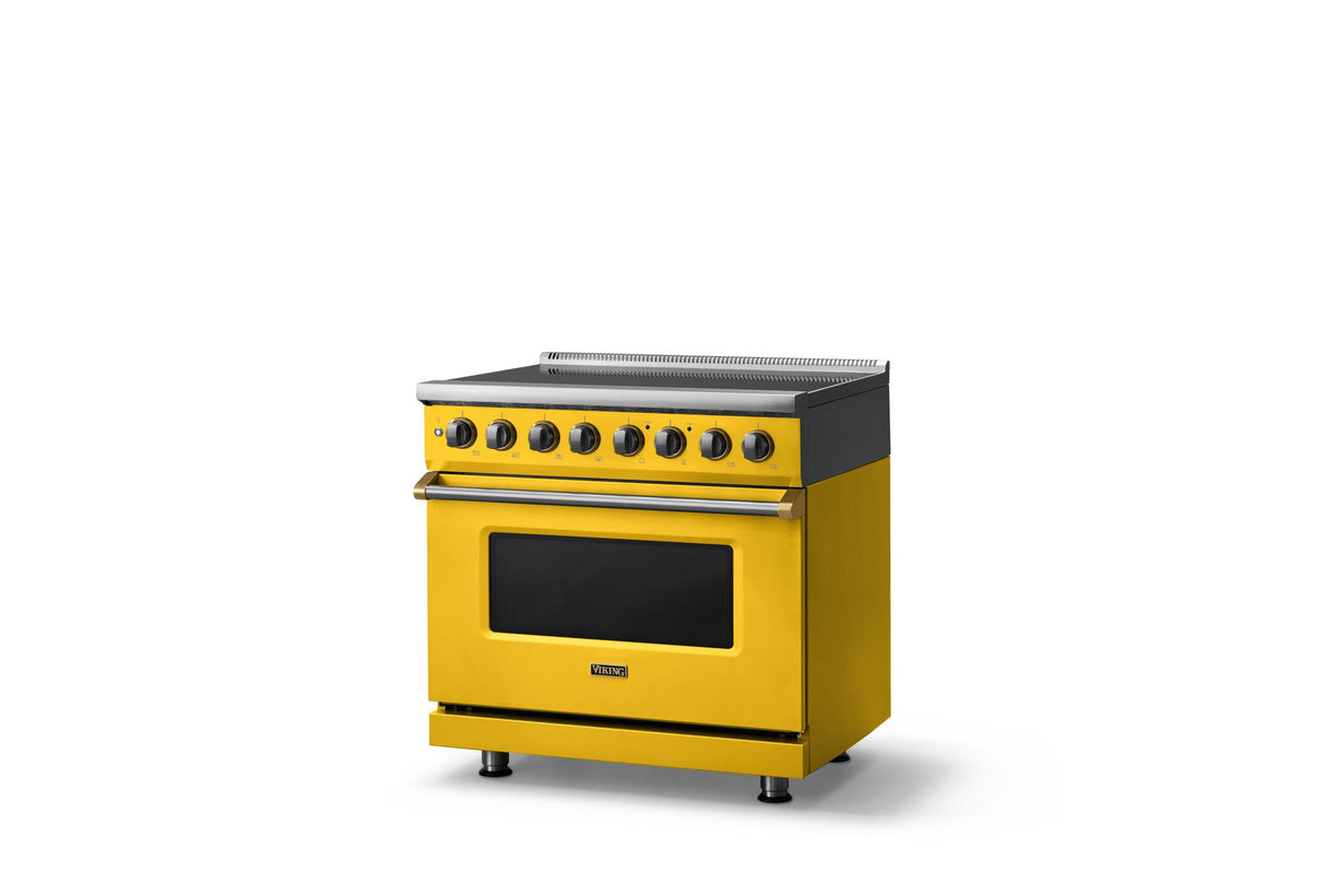 36"W. Induction Range (Finish: Daffodil, Trim: Brushed Brass)