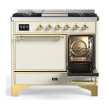 ILVE UMD40FQNR3AWGLP Majestic III 40 inch Dual Fuel Range with 6 Burners and Griddle, Dual Function Burner up to 25,000 BTU (Liquid Propane, Solid Door, Antique White, Brass)