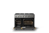 48"W. Open Burner Gas Range (Finish: Damascus Gray, Trim: Brushed Brass, Fuel: Natural Gas)