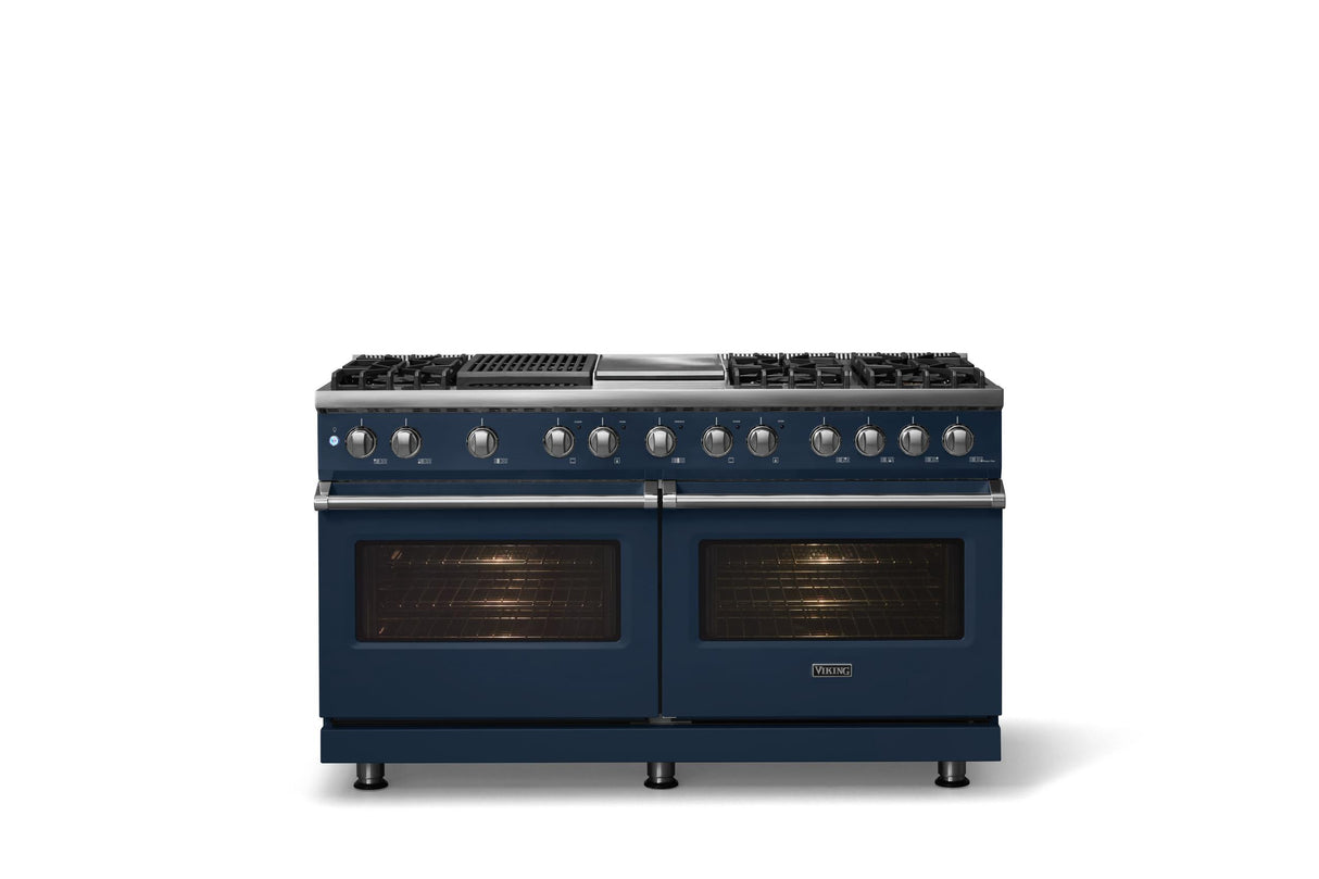 60"W.Dual Fuel Range (Finish: Slate Blue, Trim: Polished Chrome, Fuel: Natural Gas)