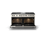 60"W.Dual Fuel Range (Finish: Pure White, Trim: Polished Chrome, Fuel: Natural Gas)