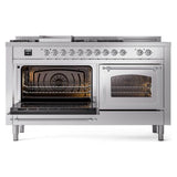 ILVE UN60FSNMPSSCLP Nostalgie II Noblesse 60 inch Dual Fuel Range (7 Sealed Burners + Griddle + French Top, Liquid Propane, Triple Glass Door, Stainless Steel, Chrome)