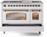 Nostalgie II 48 Inch Dual Fuel Liquid Propane Freestanding Range in White with Bronze Trim