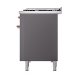 ILVE UN48FQNMPMGP Nostalgie II Noblesse 48 inch Dual Fuel Range (8 Sealed Burners + Griddle, Natural Gas, Solid Door, Graphite Matte, Copper)