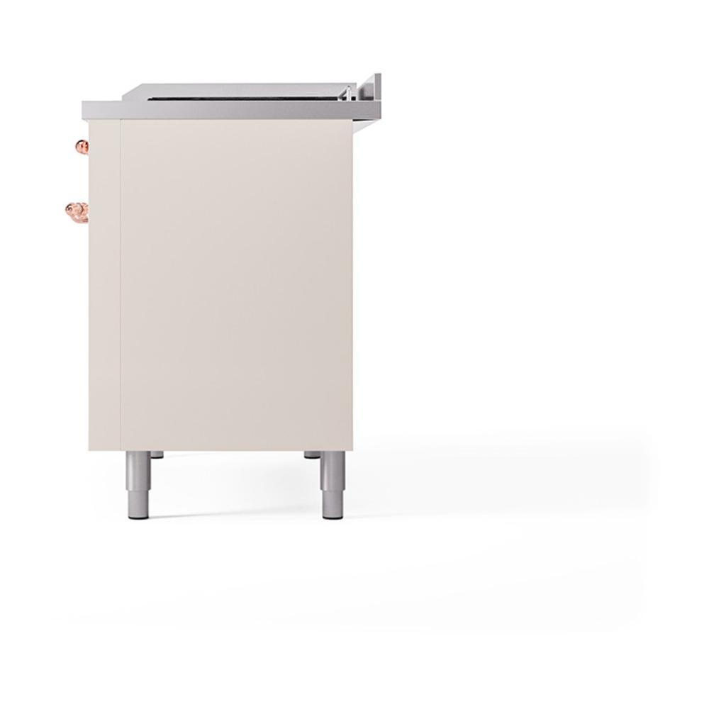 ILVE UN48FSQNMPAWP Nostalgie II Noblesse 48 inch Dual Fuel Range (5 Sealed Burners + Griddle + French Top, Natural Gas, Solid Door, Antique White, Copper)