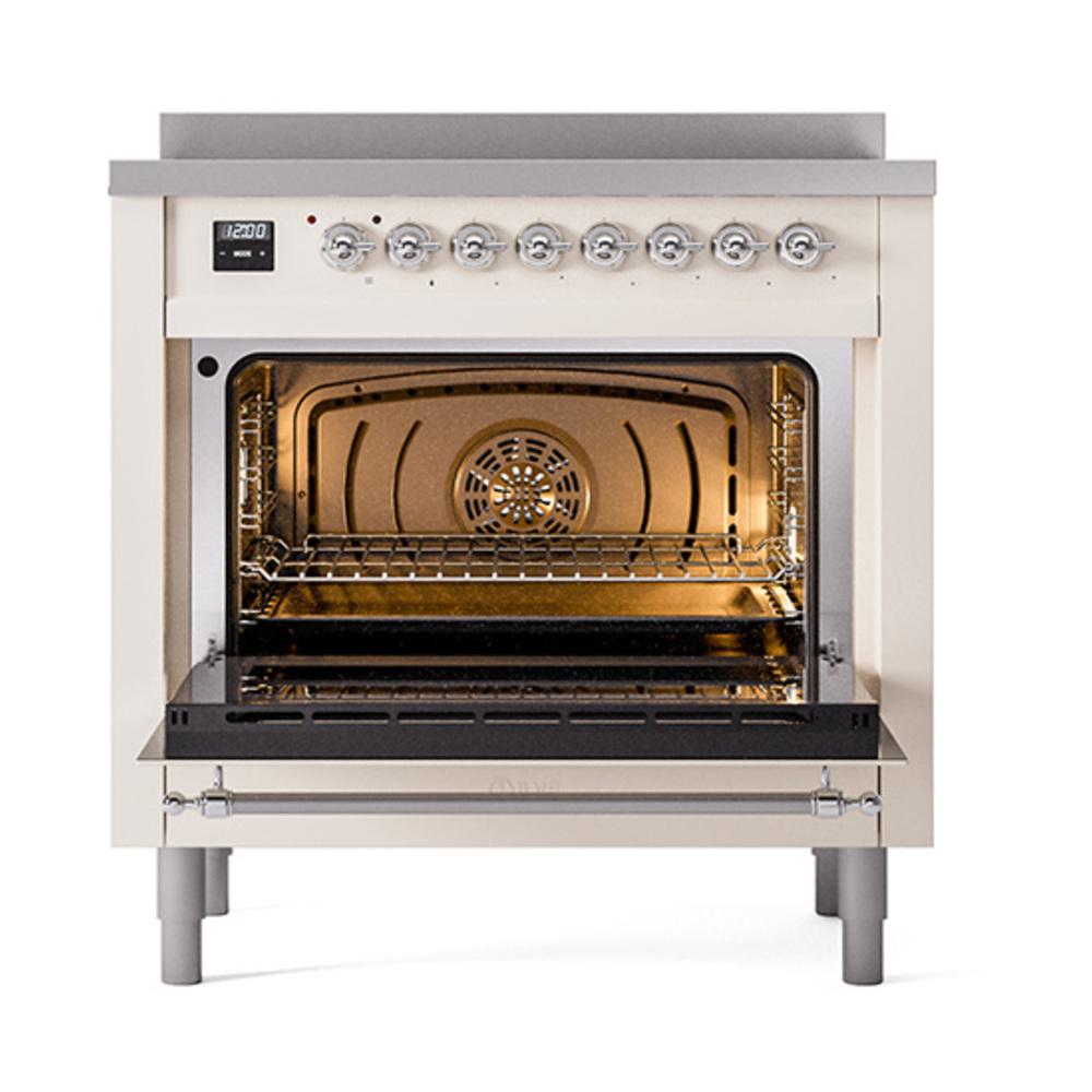 ILVE UNI366QNMPAWC Nostalgie II Noblesse 36 inch Induction Range (Solid Door, Antique White, Chrome)