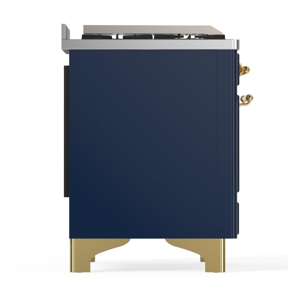 ILVE UM48FSNR3MBGLP Majestic III 48 inch Dual Fuel Range with 5 Black Brass Burners, Griddle and French Top, Dual Function Burner up to 25,000 BTU (Liquid Propane, Triple Glass Door, Midnight Blue, Brass)