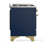ILVE UM48FSNR3MBGLP Majestic III 48 inch Dual Fuel Range with 5 Black Brass Burners, Griddle and French Top, Dual Function Burner up to 25,000 BTU (Liquid Propane, Triple Glass Door, Midnight Blue, Brass)