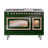 ILVE UN48FNMPEGPLP Nostalgie II Noblesse 48 inch Dual Fuel Range (8 Sealed Burners + Griddle, Liquid Propane, Triple Glass Door, Emerald Green, Copper)