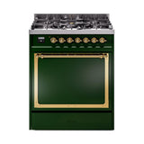 ILVE UN30QNMPEGGLP Nostalgie II Noblesse 30 inch Dual Fuel Range (Liquid Propane, Solid Door, Emerald Green, Brass)
