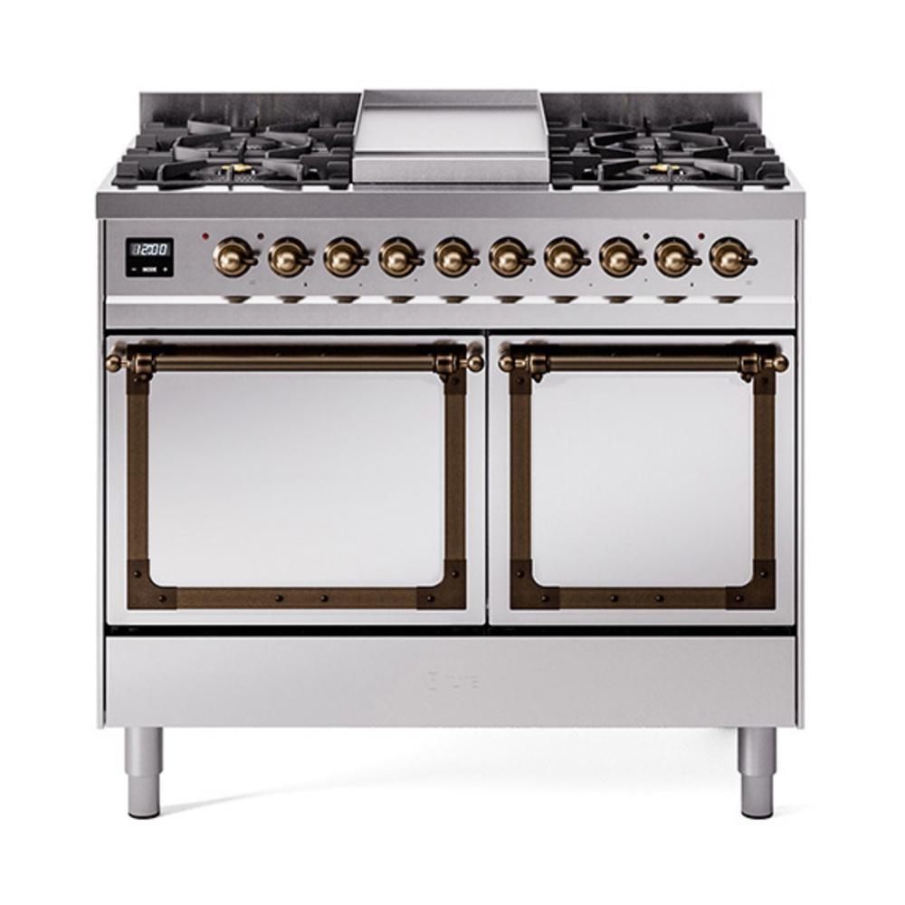 ILVE UND40FQNMPSSB Nostalgie II Noblesse 40 inch Dual Fuel Range (Natural Gas, Solid Door, Stainless Steel, Burnished)