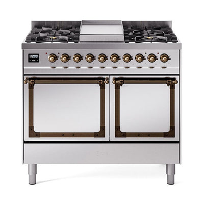 ILVE UND40FQNMPSSB Nostalgie II Noblesse 40 inch Dual Fuel Range (Natural Gas, Solid Door, Stainless Steel, Burnished)