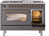 Nostalgie II 48 Inch Dual Fuel Liquid Propane Freestanding Range in Matte Graphite with Brass Trim