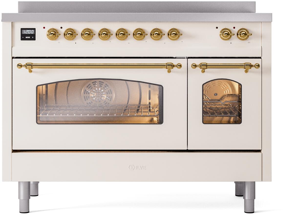 Nostalgie II 48 Inch Electric Freestanding Range in Antique White with Brass Trim