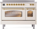 Nostalgie II 48 Inch Electric Freestanding Range in Antique White with Brass Trim