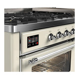 ILVE UM60FNR3AWC Majestic III 60 inch Dual Fuel Range with 9 Burners and Griddle, Dual Function Burner up to 25,000 BTU (Natural Gas, Triple Glass Door, Antique White, Chrome)