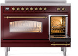 Nostalgie II 48 Inch Electric Freestanding Range in Burgundy with Brass Trim
