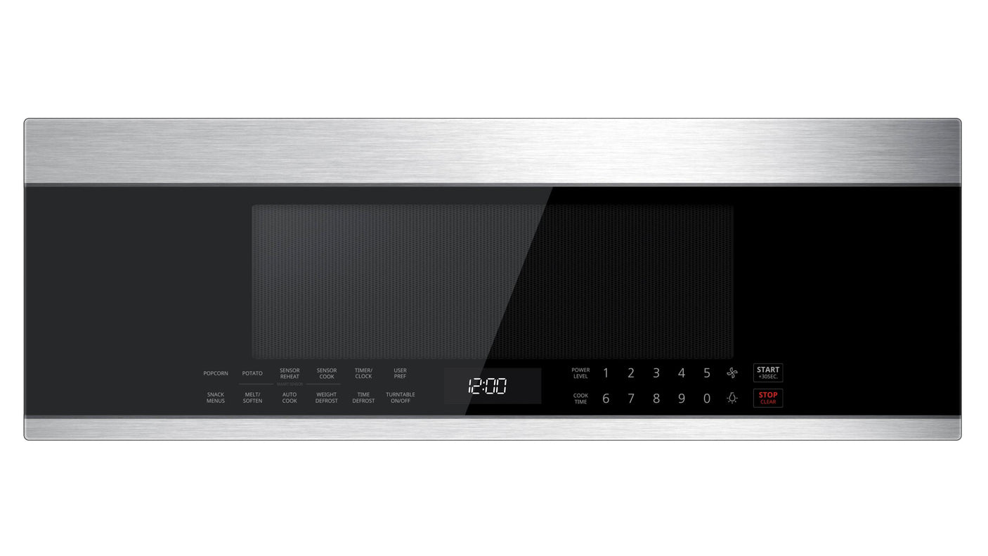 Low-Profile 30" Over-The-Range Microwave Oven in Black Glass with Stainless Steel Trim