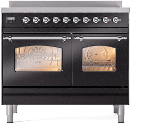 Nostalgie II 40 Inch Electric Freestanding Range in Glossy Black with Chrome Trim