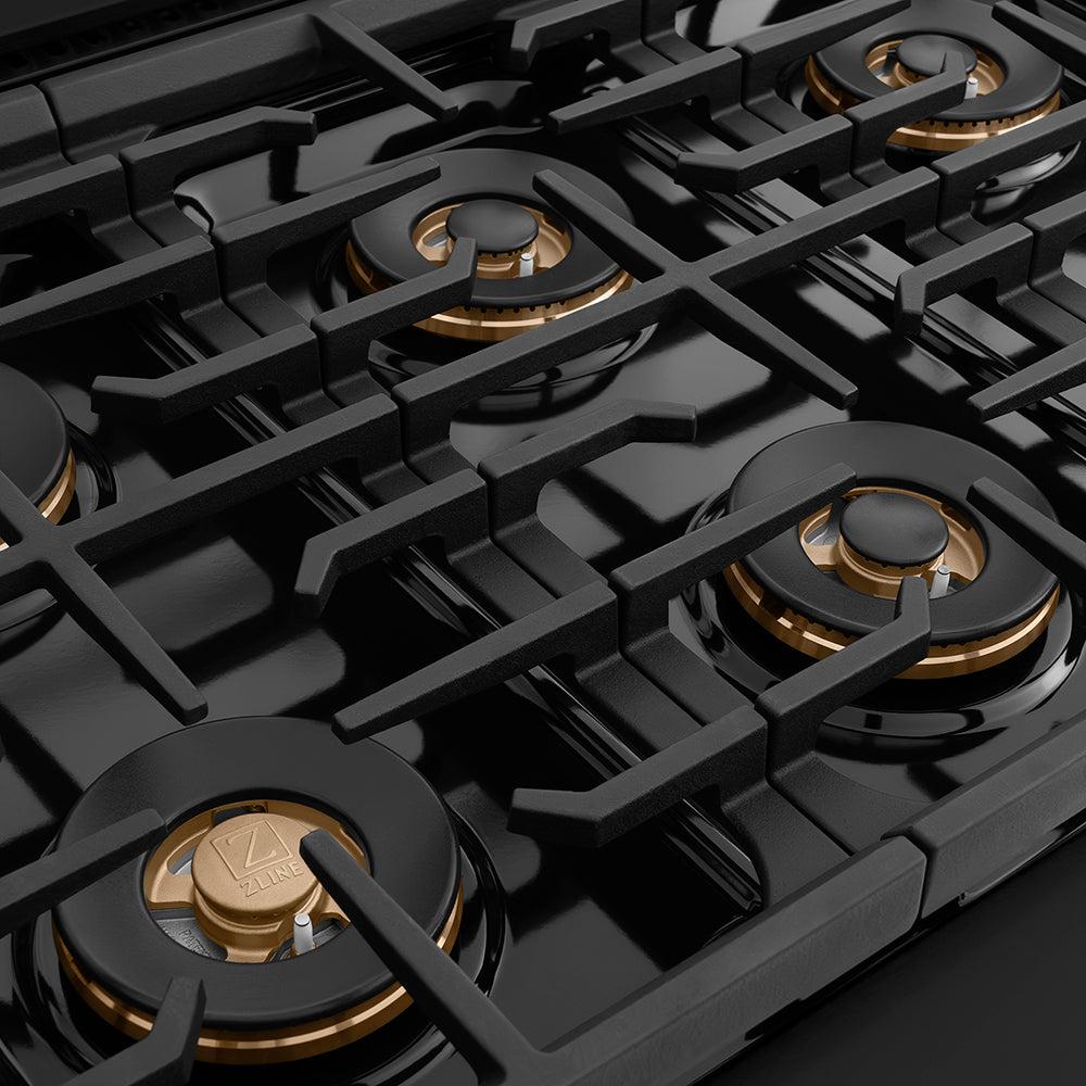 ZLINE Autograph Edition 48 in. 6.7 cu. ft. Paramount Dual Fuel Range with 8 Burner DuoPro? Cooktop and Dual Ovens in Black Stainless Steel and Champagne Bronze Accents (PSDRBZ-48-CB)