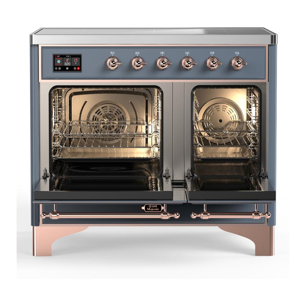 ILVE UMDIB40NR3BGP Majestic III 40 inch Induction Range with 6 Elements, 3.82 cu. ft. Total Oven Capacity (Triple Glass Door, Blue Grey, Copper)