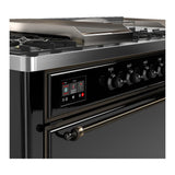 ILVE UM60FSQNR3BKB Majestic III 60 inch Dual Fuel Range with 7 Burners, Griddle and French Top, Dual Function Burner with up to 25,000 BTU (Natural Gas, Solid Door, Glossy Black, Burnished)