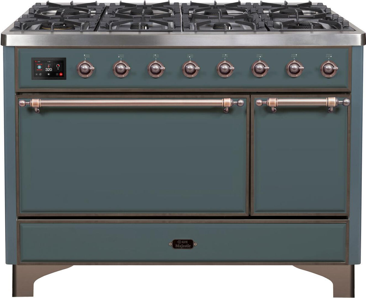 Majestic II 48 Inch Dual Fuel Natural Gas Freestanding Range in Blue Grey with Bronze Trim
