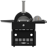 Forno All Aperto 87,600 BTU Outdoor Kitchen, 4 Burners, Infrared Burners, Side Burner, Black Sintered Stone Countertops, Gas Pizza Oven, Sink Module, Bar & Beverage Center