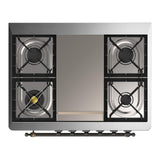 ILVE UM36FNR3MGB Majestic III 36 inch Dual Fuel Range with 6 Black Brass Burners and Griddle, Dual Function Burner up to 25,000 BTU (Triple Glass Door, Graphite Matte, Burnished, Natural Gas)