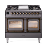 ILVE UND40FNMPMGBLP Nostalgie II Noblesse 40 inch Dual Fuel Range (Liquid Propane, Triple Glass Door, Graphite Matte, Burnished)