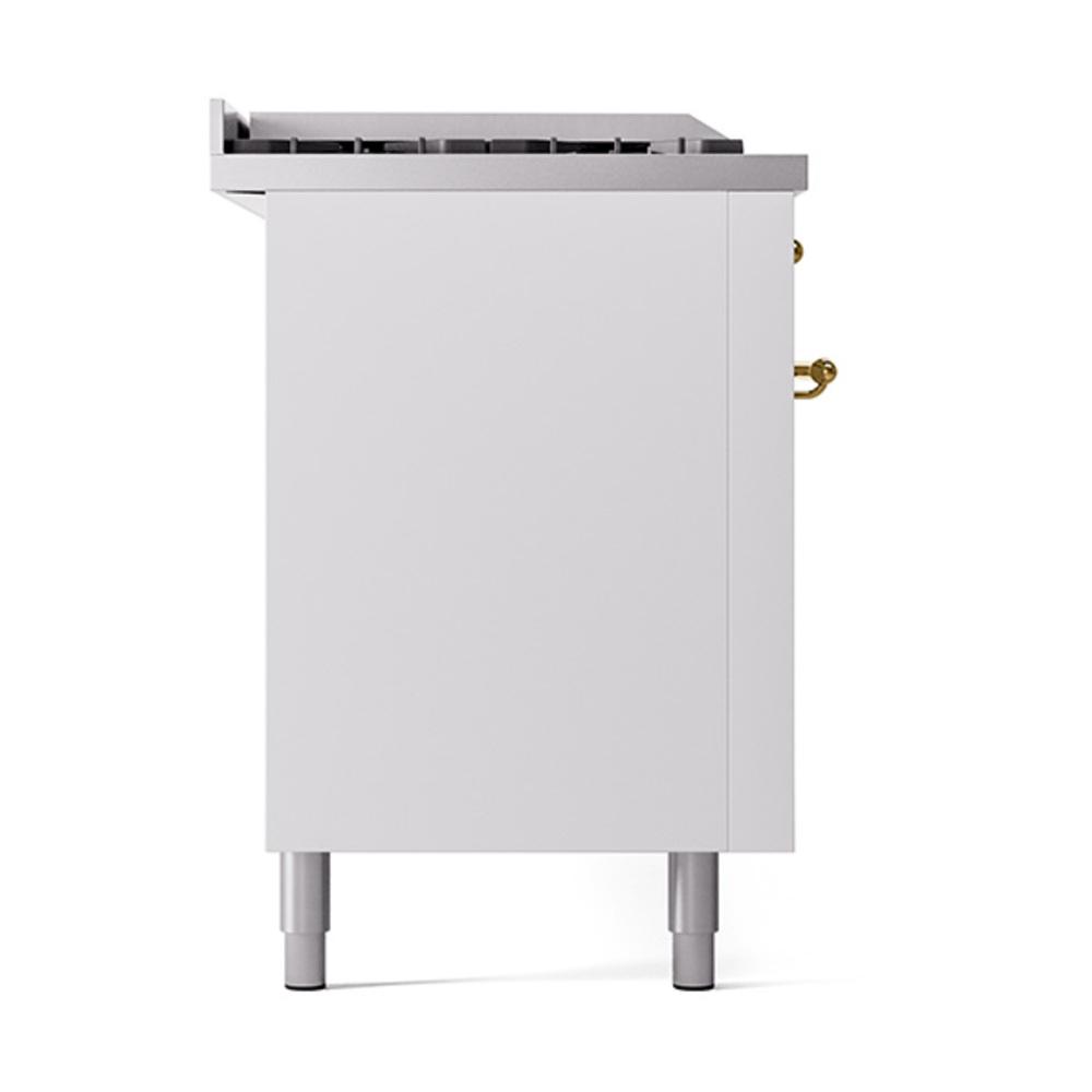 ILVE UN60FSQNMPWHGLP Nostalgie II Noblesse 60 inch Dual Fuel Range (7 Sealed Burners + Griddle + French Top, Liquid Propane, Solid Door, White, Brass)