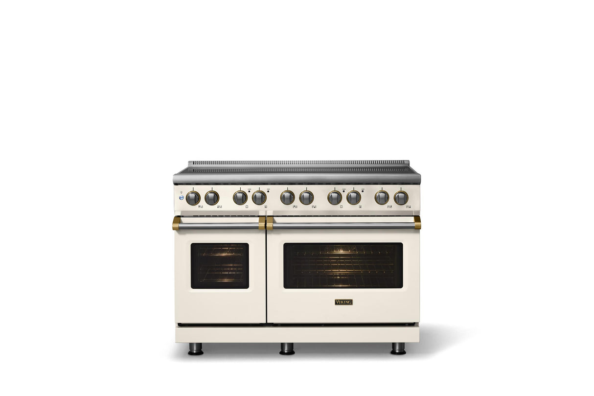 48"W. Induction Range (Finish: Pure White, Trim: Brushed Brass)
