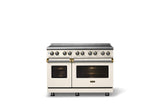 48"W. Induction Range (Finish: Pure White, Trim: Brushed Brass)
